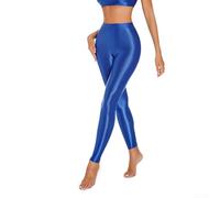 babominimer Legging en satin pour femme - Effet mouillé brillant et brillant - Pantalon de yoga extensible - Vêtement de danse disco en rouge violet clair - Taille M-XL (L bleu)