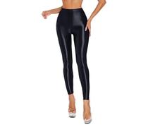 babominimer Legging en satin pour femme - Effet mouillé brillant et brillant - Pantalon de yoga extensible - Vêtement de danse disco en rouge violet clair - Taille M-XL (XL Noir)