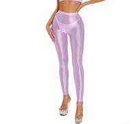babominimer Legging en satin pour femme - Effet mouillé brillant - Extensible - Pour yoga, danse disco - Rouge violet clair - Taille M-XL (XL violet clair)