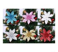babominimer Lot de 10 fleurs décoratives à paillettes pour décorer vos fêtes de fin d'année, avec style (doré)