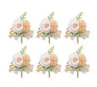babominimer Lot de 6 boutonnières de mariage pour homme - Rose artificielle avec verdure - Pour marié, garçon d'honneur, demoiselle d'honneur - Accessoires floraux en tissu (beige)