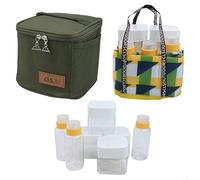 babominimer Lot de pots d'assaisonnement de camping avec 7 bouteilles d'épices en PET et sac de transport Oxford 600D, distributeur d'épices portable pour randonnée, camping, pique-nique, vert