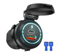 babominimer Prise de chargeur de voiture 12 V/24 V avec USB PD et port de charge rapide QC 3.0 pour moto, RV, VUS, bateau - Conception de couvercle à ressort, prise d'alimentation en ABS noir