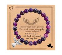 BABORI Cadeau de condoléances pour la perte d'un être cher - Souvenir de guérison - Cadeau de condoléances - Cadeau de deuil pour femme - Bracelet de perles roses avec ailes d'ange, 7, Pierre, Pas de
