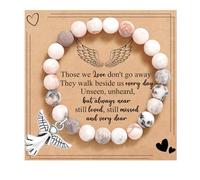 BABORI Cadeau de condoléances pour la perte d'un être cher - Souvenir de guérison - Cadeau de condoléances - Cadeau de deuil pour femme - Bracelet de perles roses avec ailes d'ange, 7, Pierre, Pas de