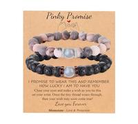 BABORI Pinky Bracelet de promesse assorti pour couple - Pour la Saint-Valentin, un anniversaire de mariage, un anniversaire, un mariage - Idée cadeau mignonne - Perles - Zèbre rose - Pierre de lune