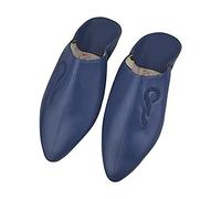 Babouches Babuchas Chaussures marocaines en cuir véritable fabriquées à la main par les meilleurs artisans de Marrakech, Bleu marin azur, 48 EU
