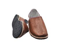 Babouches ou chaussures marocaines unisexes en cuir véritable et semelle en caoutchouc. Confortables et robustes pour une utilisation à l'intérieur ou à l'extérieur de la maison, marron, 46 EU