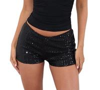 BABWWNIX Short à sequins Y2K pour femmes, mini short scintillant à taille élastique, ligne A, pour soirée, concert, avec perles et paillettes, b-noir, M
