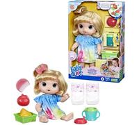 Baby Alive, coffret poupée Boissons fruitées, pomme, presse-agrumes factice, boit et mouille sa couche, dès 3 ans, cheveux blonds