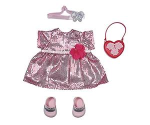 Baby Annabell Deluxe Tenue Glamour 43 cm - Vêtements Scintillants de Fête - pour les Petites Mains, Jeu Créatif Développe l’Empathie et les Aptitudes Sociales, 3 ans et + - avec 1 Robe, des Chaussures