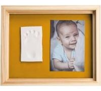 Baby Art Pure Frame - Kit Cadre avec Pâte a Modeler et Cadre Bois Pin Naturel, Rouleau, Panneau Arriere Réversible (Vert/Orange)