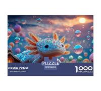 Baby Axolotl with Rainbow-Color 1000 Pcs Carton Extra-épais Lot de Puzzles Vivid Blue Axolotl Stimulant Et Éducatif Défi Unique Puzzles As Birthday Gifts 38x26cm/1000pcs