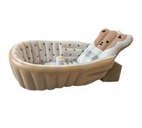 Baby Bathtub, Toddler Wash Tub Seat, Adjustable Bathing Support with Foldable Design, Compact Shower Basin for Pool, Camping, Beach, Travel, Outdoor Use, White and Brown Colored