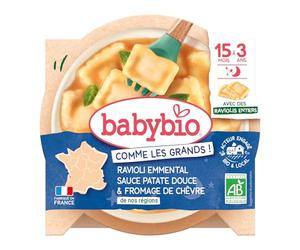 Baby Bio Assiette ravioli emmental patate douce chevre 190gr