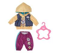 BABY born 832615 Tenue avec sweat à capuche 43 cm - Ensemble de vêtements de poupée composé d’un pantalon, d’un pull et d’un cintre en violet et jaune