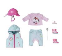 BABY born Deluxe Tenue d’équitation 831175- Avec 1 pantalon, des bottes, casque, haut de cheval, gilet, culotte de cheval, cravache & étrille pour les poupées de 43 cm - Convient aux enfants dès 3 ans