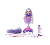 Baby Born Glam Up Aura Sirène aux Longs Cheveux Bleus avec Effet de Couleur UV, à coiffer avec des Accessoires en Tissu et des épingles avec Amis Animaux