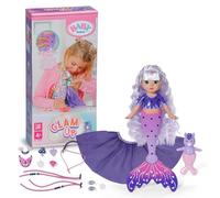 Baby Born Glam Up Aura, sirène aux Longs Cheveux Violets avec Effet UV, à styliser avec Accessoires Textiles et pins INCL. Compagnon Animal