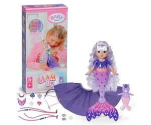 BABY born Glam Up Aura, sirène aux Longs Cheveux Violets avec Effet UV, à styliser avec Accessoires Textiles et pins IN ompagnon Animal