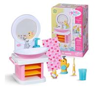 BABY born lavabo - Lavabo interactif pour poupées avec Fonction lumière et Son - Accessoire de Haute qualité pour poupées - Brosse à Dents, gobelet, Distributeur de Savon et Serviette Inclus