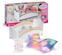 BABY born Lit Arc-en-Ciel - Lit de poupée avec lumière Arc-en-Ciel & mélodie pour s'endormir - Accessoires pour poupées avec literie réversible & Autocollants - pour Enfants à partir de 3 Ans