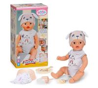 BABY born Lukas 36 cm, Poupon avec Pyjama Chien, 7 Fonctions | Barboteuse motif chien, accessoires inclus, fonctionne sans piles, dès 1 an