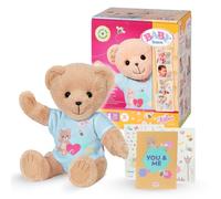 BABY born ours - Ours en peluche tout doux avec bras et jambes articulés - Peluche avec grenouillère bleue et accessoires inclus - Convient aux enfants dès la naissance