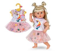 BABY born Robe Tutu avec imprimé Licorne - Ensemble composé d'un t-Shirt à Manches Courtes et d'une Jupe en Tulle à Pois - Accessoires de Haute qualité pour poupées - Vêtements pour poupées de 43 cm