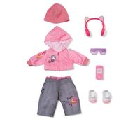 Baby Born Tenue Cool Girl 43 cm avec Pantalon, Veste à Capuche, Bonnet, Lunettes, écouteurs, Chaussures et Smartphone avec Fonction clic & Play