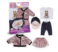 Baby Born Tenue Glamour avec Jupe à Paillettes Rose et Veste, t-Shirt avec imprimé Ourson, Casquette et Leggins pour poupées de 43 cm
