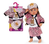 BABY born Ensemble Glam – Jupe & veste paillettes roses, T‑shirt imprimé nounours – poupée 43 cm