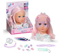 Baby Born Tête de Coiffure Créative - Tête de Coiffure de poupée pour Les Enfants à partir de 3 Ans - Tête de Maquillage avec Cheveux Roses, marqueurs pour Peindre & Plus de 20 Autres Accessoires