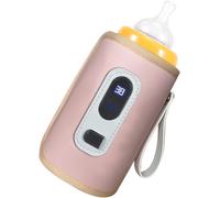 Baby Bottle Warmer Usb Lcd Display Adjustable Temperature Accurate Heating Waterproof Portable Milk Bottle Warmer (Pink)