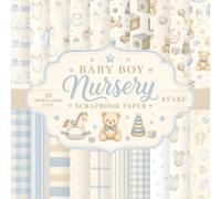 Baby Boy Nursery Scrapbook Paper: 20 Double-Sided Sheets, 20 Unique Designs, 8.5" x 8.5" Soft Blue Watercolor Nursery Craft Pad For Junk Journal, Gift ... in Powder Blue and Cream For Baby Showers