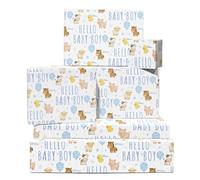 Baby Boy Papier Cadeau - 6 Feuilles Papier Cadeau With Farm Animals And Balloons - For Baby Shower Anniversaire Christening Gender Reveal - Blue Hello - Comes With Tags By Central 23