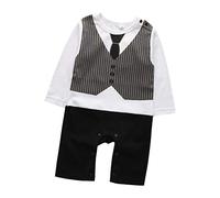 Baby Boy Romper, 1Pcs Toddler Gentleman Formal Outfit Set with Suit Vest & Bowtie BB@TZZ07BW-0106
