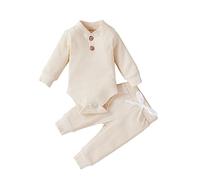 Baby Boys Girls Outfits 2 Piece Clothes Set Infant Solid Ribbed Long Sleeve Romper Tops and Pants Newborn Clothing Set Children Casual Play Clothing Sets (B, 3-6 Months) c96s