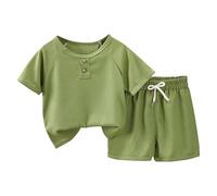 Baby Boys Girls Summer Clothes 2PC Set - Breathable Short Sleeve Tee & Stretchy Shorts | Toddler Kids Casual Outfits for Park Beach Comfort (Green, 7-8 Years) o93o
