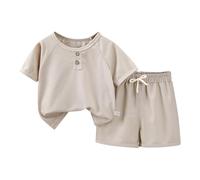 Baby Boys Girls Summer Clothes 2PC Set - Breathable Short Sleeve Tee & Stretchy Shorts | Toddler Kids Casual Outfits for Park Beach Comfort (Grey, 5-6 Years) o99o