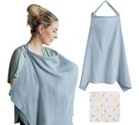 Baby Breastfeeding Blanket,Breastfeeding Blankets,Nursing Apron And Saliva Towel,Nursing Cover Scarf For Moms,Adjustable Soft Breathable Cotton (Blue)