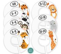 Baby Closet Size Dividers - 7X Safari Nursery Closet Dividers for Baby Clothes - Elephant Giraffe Zebra Lion Monkey Cheetah Nursery Decor - Baby Closet Dividers for Boy or Girl - [Safari] [White]