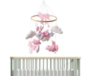 Baby Crib Mobile - 15.75x9.06 pouces Nursery Bunny Bow Mobile pour la relaxation, stimulation visuelle avec jouet sensoriel rotatif, ornement bohème pour la chambre, le berceau, le salon, le b