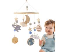 Baby Crib mobile, bois 20.08x9,45 pouces | ЬABY COT MOɓILE avec un berceau apaisant bébé rotatif à 360 degrés, pendentif en bois sur le thème de l'espace avec vaisseau spatial et conception de la plan