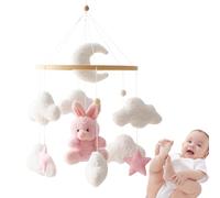Baby Crib Mobile, Bunny Nursery Decor, 17.72x9.06in Cartoon Toddler Pendant, Authentic Soft Plush Toys, Gentle Rotate Design for Home, Kids Room, Bedroom Nursery