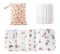 Baby Diapers, Cloth Diaper Set, Adjustable Washable Reusable with 4 Absorbent Inserts and 1 Wet Bag, Breathable Polyester TPU, Fits 3-15kg Kids for Boys and Girls, 530g/Set
