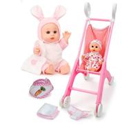 Baby Doll Stroller Set with Adorable Bunny Outfit & More Accessories, Safe Durable Design for Imaginative Play, for Toddlers Ages 3+