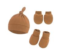Baby Ears Ensemble de bonnets, moufles et chaussettes pour garçons et filles de 0 à 6 mois Ensemble de lotion biologique pour bébé Marron 0-6 mois