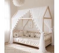 Baby Fancyroom Ciel de lit cabane Enfant Rose 360 cm - Baldaquin pour lit Maison Fille avec Guirlande à Pompons (Ecru, 380cm, sans Guirlande à Pompons)