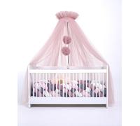 Baby Fancyroom Ciel de lit de bébé en tulle, lit d'appoint, moustiquaire, décoration de chambre de bébé, baldaquin pour chambre d'enfant, 165 cm de long, avec pompons, taupe (vieux rose)